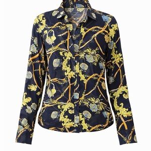 Cotton On Navy Button-Up Chain & Floral Print Blouse